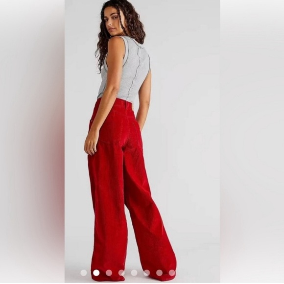 New Free People✨Crvy Gia High Rise Wide Leg Pant- Red Corduroy - Picture 5 of 7
